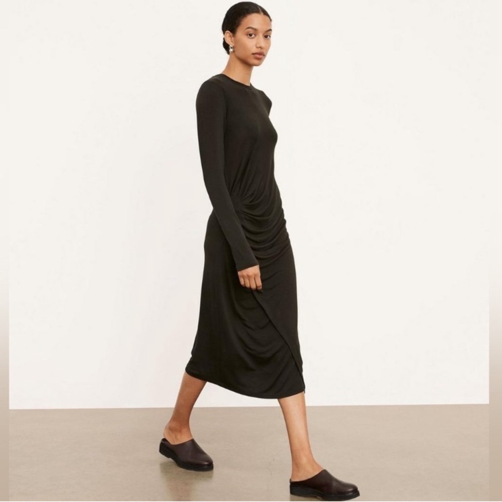 Vince Black Gathered Longsleeve Dress NWT  - M